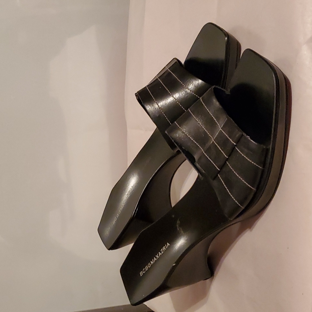 BCBG Black Wedge Heel Open-Toe Mules Sz. 10